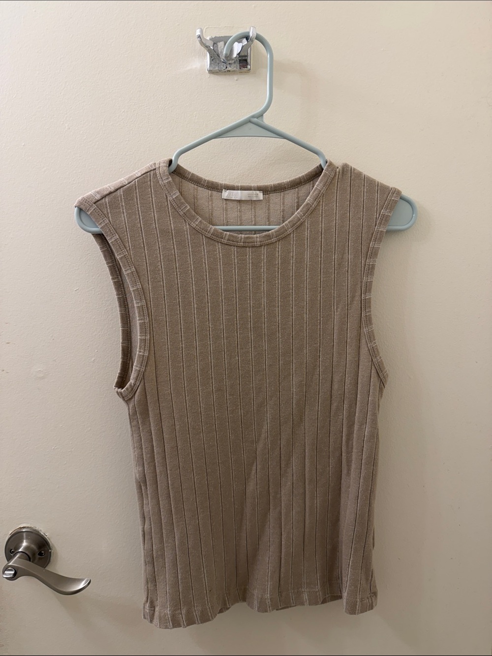 Zara Neutral Ribbed Knit Tank — Taupe Beige